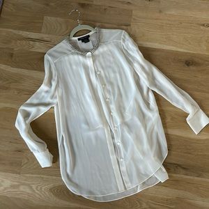 Etcetera 100% silk blouse with rhinestone details around the neck